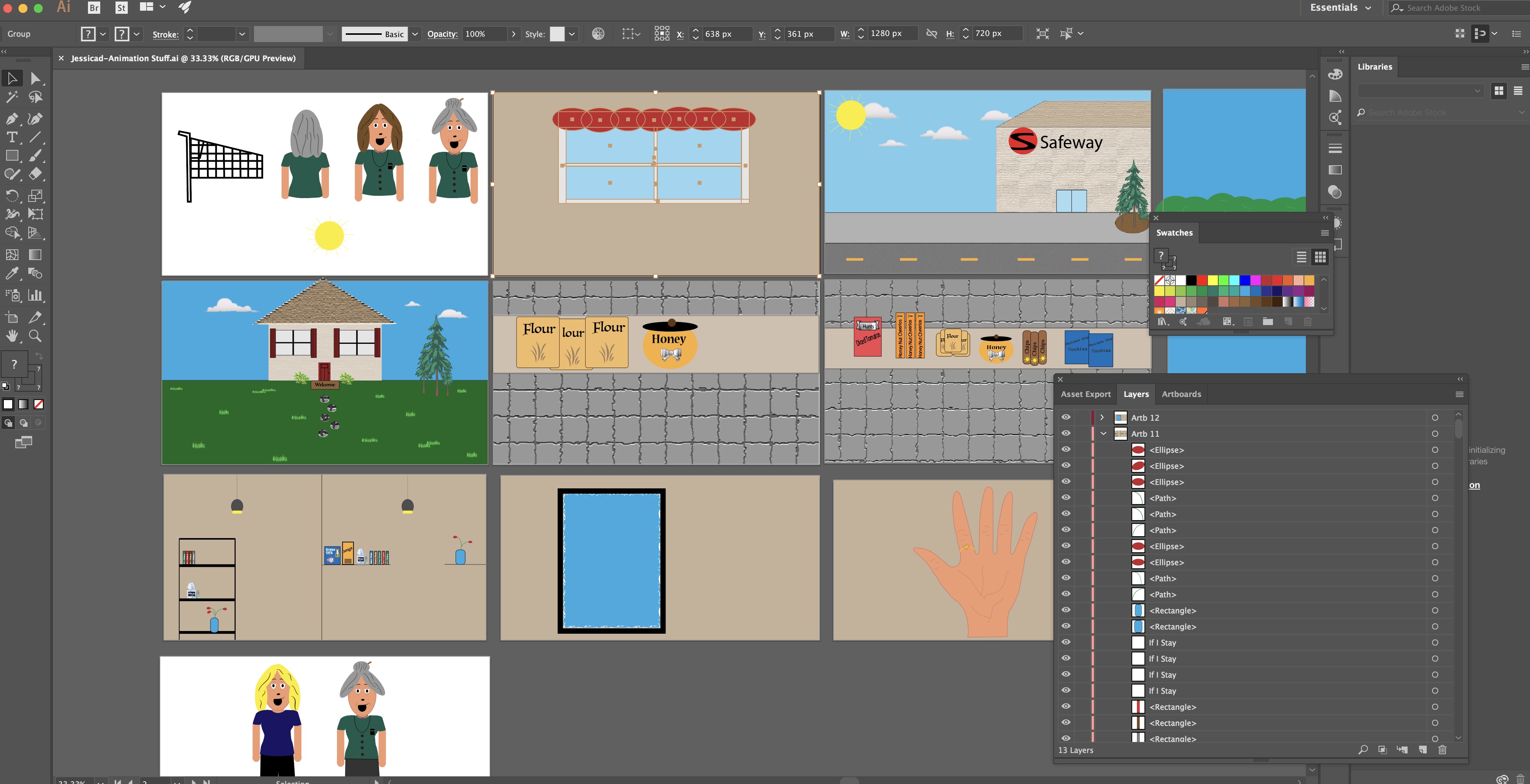 This is a screenshot of my charaters and backgroud being produced for my animation in Illustrator. 